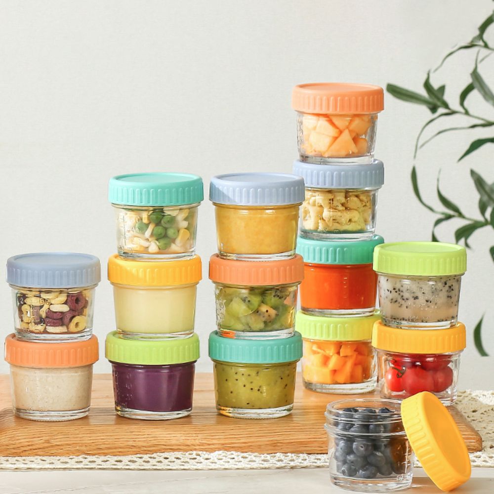 Baby Food Jar - 6개 유리 아기 음식 용기 뚜껑