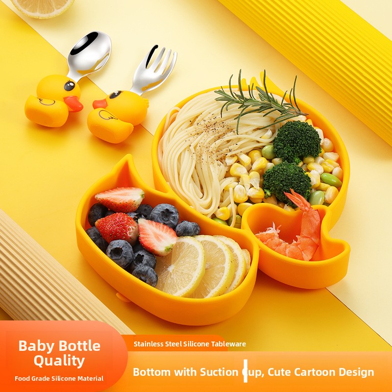 노란 오리 실리콘 스테인레스 스틸 어린이 식기 세트 아 - Baby Food Yellow 리뷰 및 가격